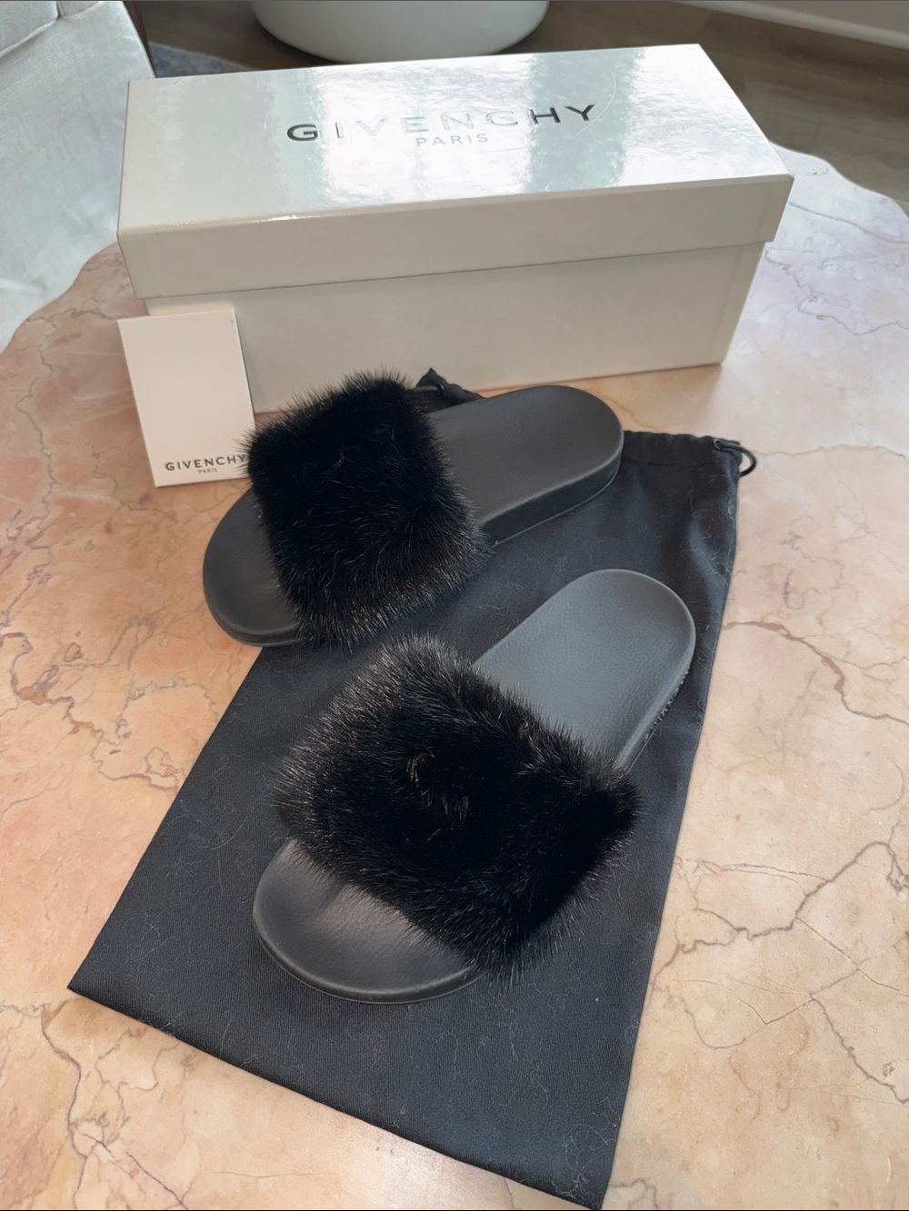 Givenchy Women's Black Fur Slippers